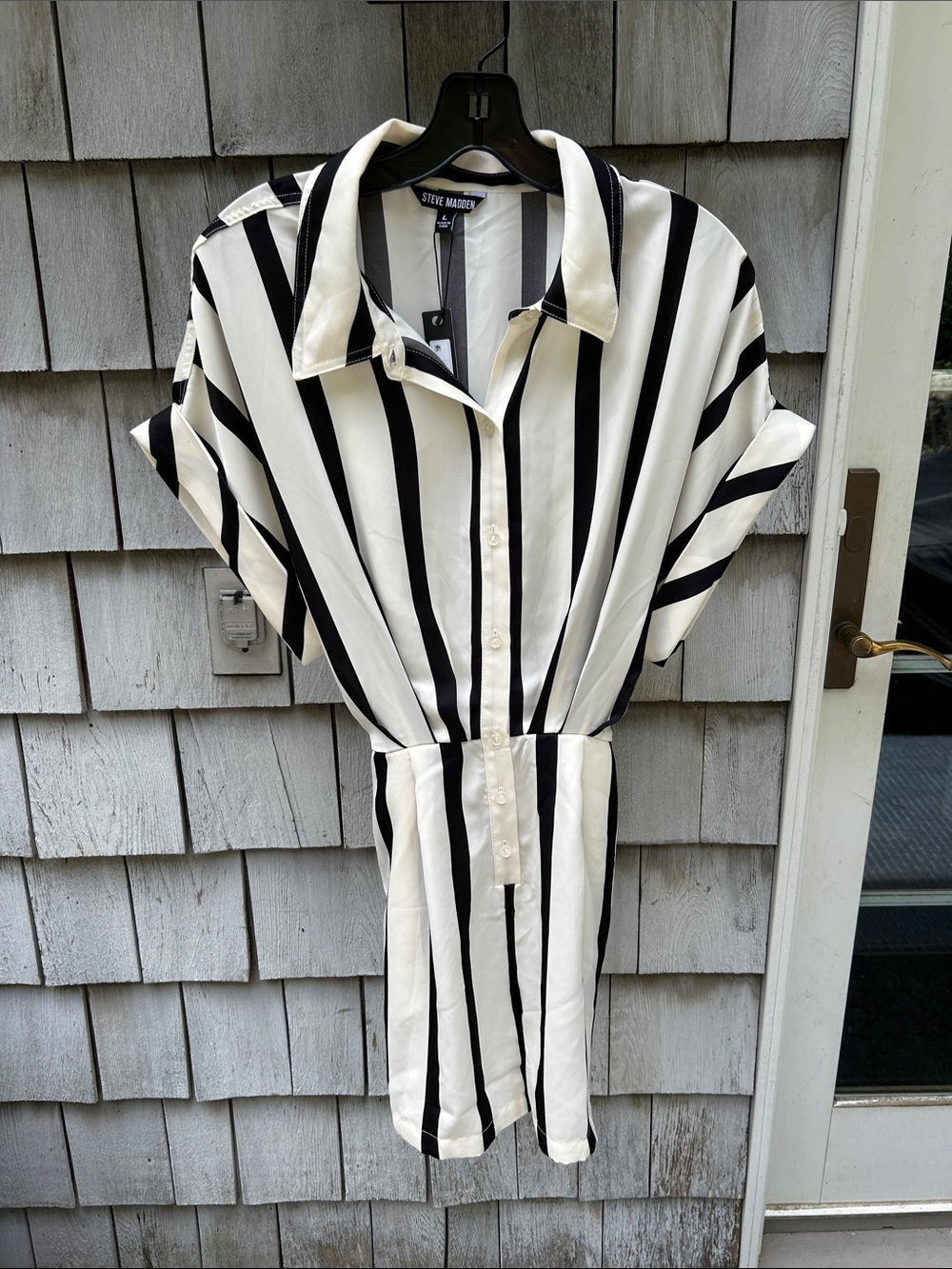 Steve Madden Black and White Striped Shirt Romper